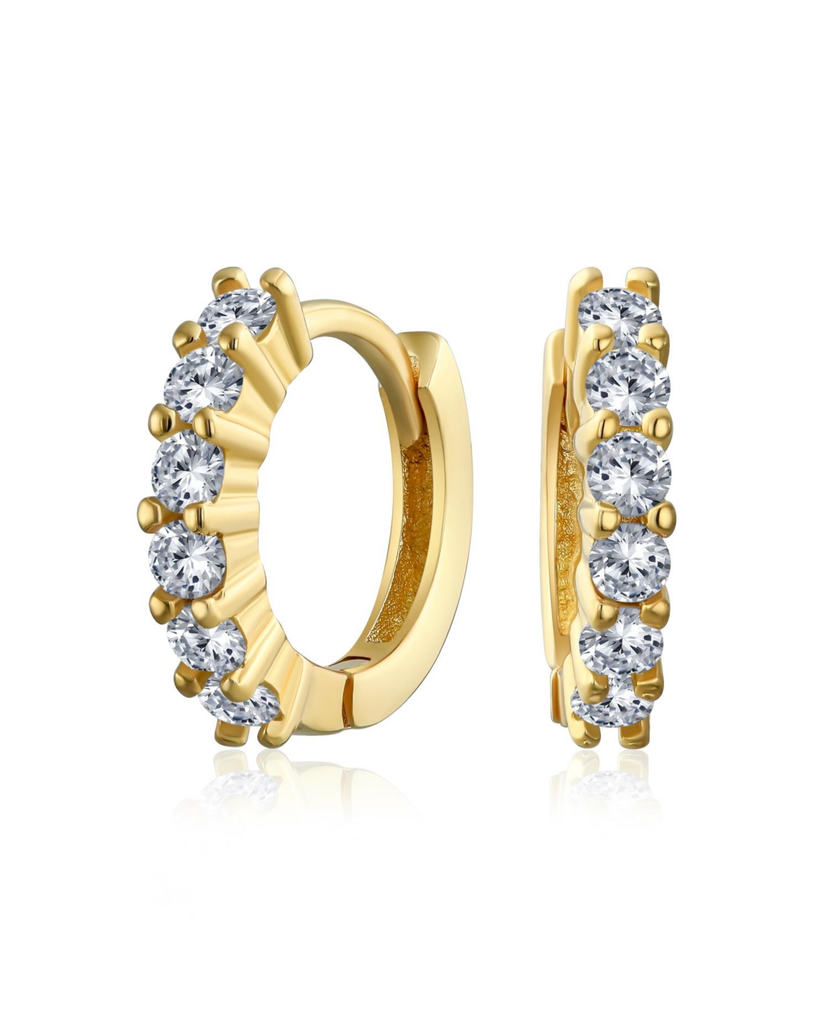 Bling Jewelry 5 Solitaire Cz Small Kpop Huggie Hoop Earrings Round Cubic Zirconia Rose Gold Plated .925 Sterling Silver