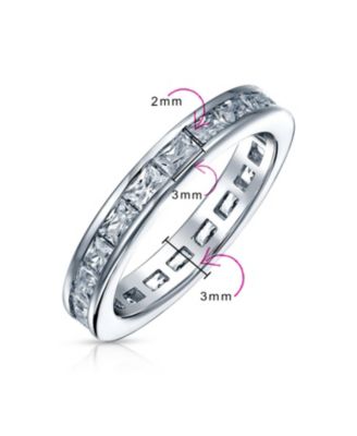 Simple Cubic Zirconia Channel Princess Cut CZ Stackable Band Eternity Ring .925 Sterling Silver 2MM