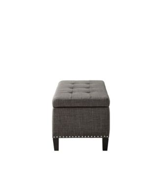 42'' Modern Storage Bench with Soft-Close Lid, Grey Linen Upholstery, Black Wood Legs for Bedroom or Entryway-The Pop Home