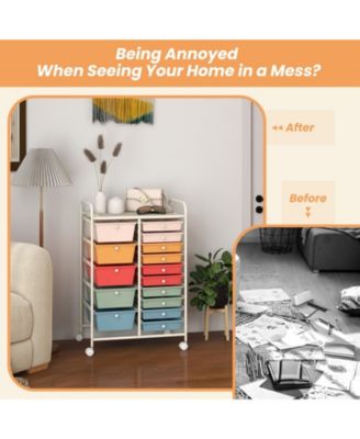 15-Drawer Utility Rolling Organizer Cart with Multi-Use Storage