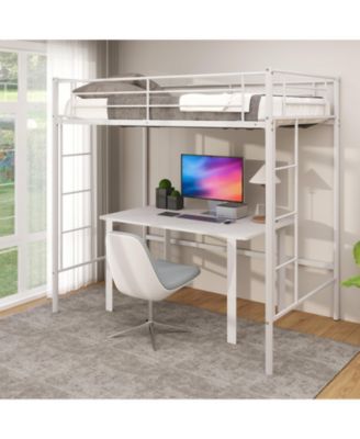 Twin Loft Bed Frame with 2 Ladders Full-length Guardrail