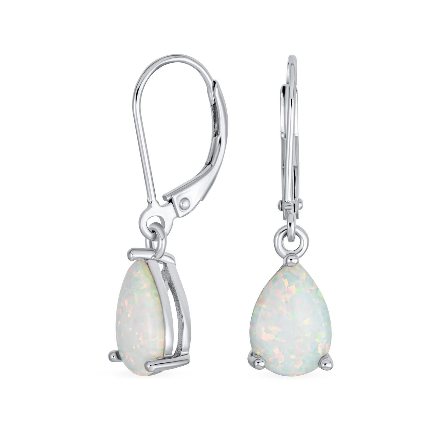 White Opal Teardrop Dangle Earrings .925 Sterling Silver Lever back