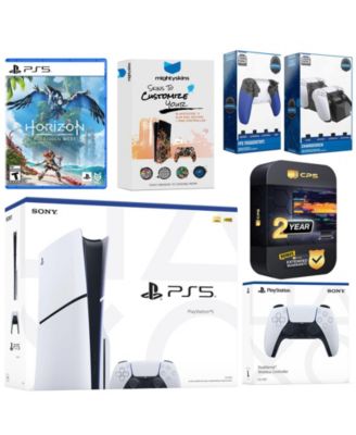 Playstation 5 Slim Disc with Horizon Forbidden West, Extra Gray Camo Controller, Trigger Stop Kit, Charge Dock and MightySkins Decal Voucher + 2