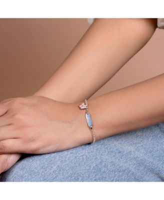 Dainty ID Tag Bracelet Butterfly Charm Dangle .925 Sterling For Wrists