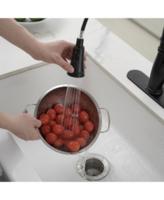 Single-Handle Pull-Down Sprayer 3 Spray High Arc Kitchen Faucet With Deck Plate in Matte Black