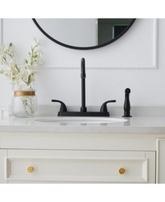 Two-Handle 4 Holes Standard Kitchen Sink Faucet With Side Sprayer