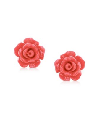 Romantic 3D Carved Rose Flower Blooming Post Stud Earrings 10MM Lightweight