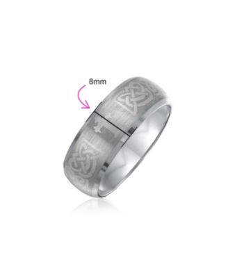 Couples Irish Viking Celtic Infinity Etched Irish Celtic Knot Maltase Cross Eternity Band Rings Titanium Wide Matte Silver Tone 8MM