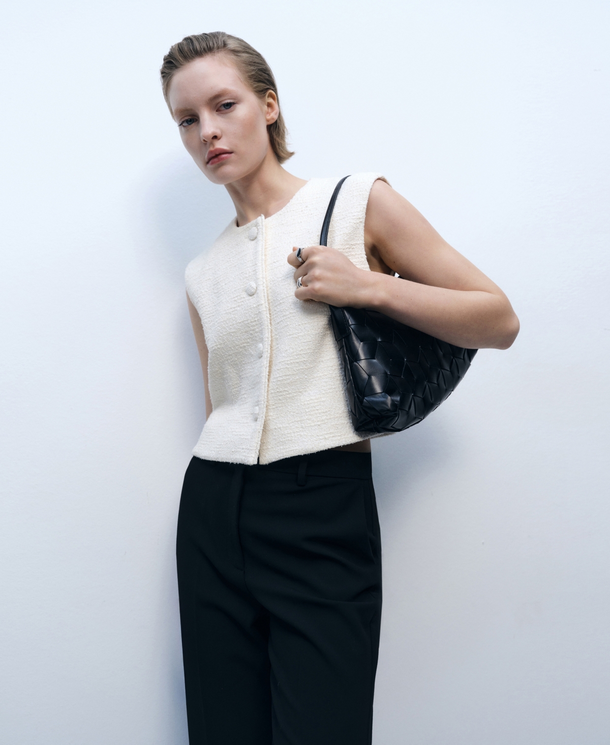 Mango Women's Tweed Buttons Vest In Ecru