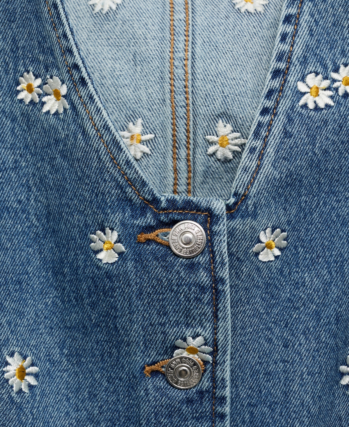 Mango Massy Daisy Embroidered Denim Crop Vest In Medium Blue