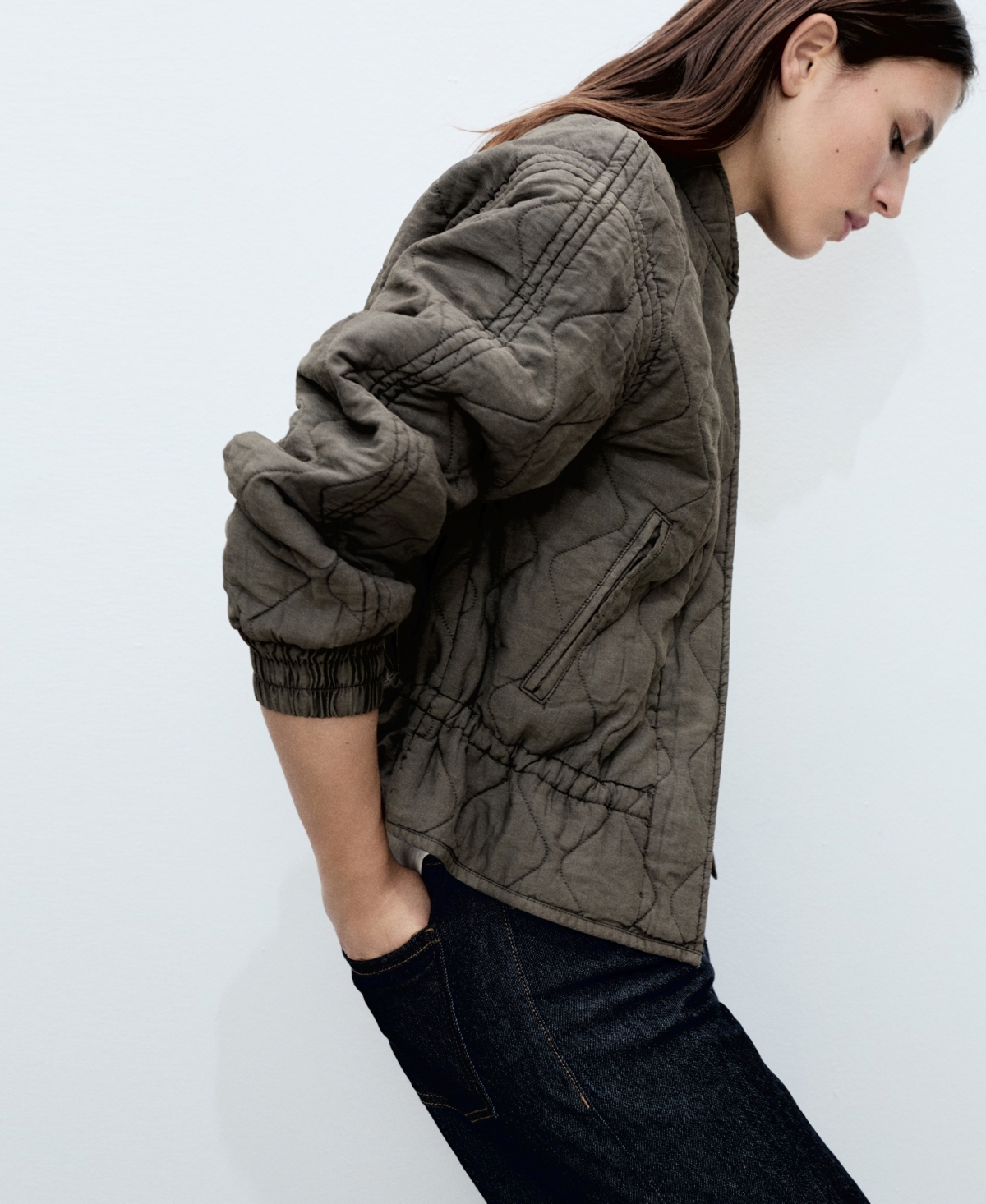 Mango Quilted Bomber Jacket In Gray