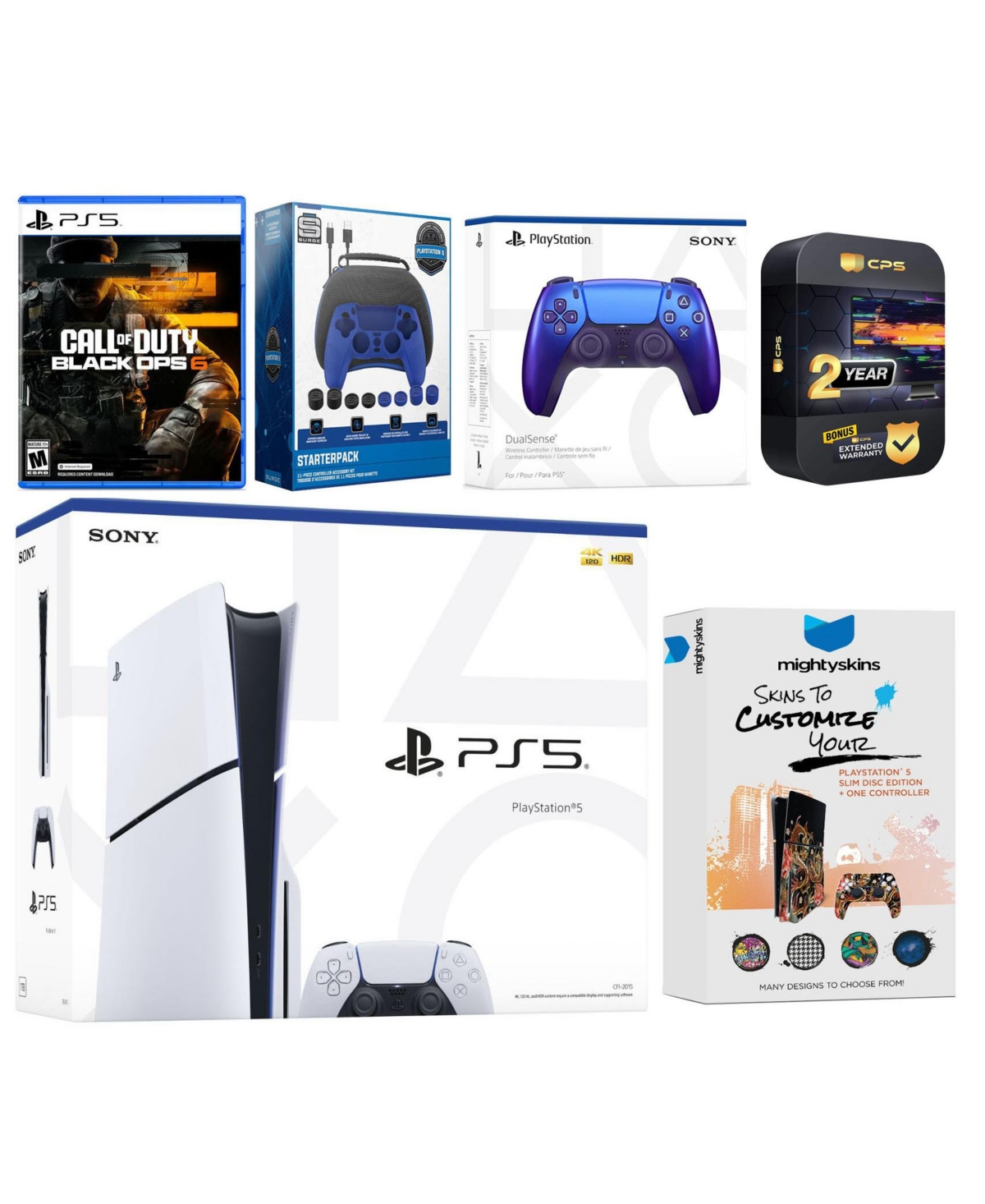 Sony Playstation 5 Slim Disc with Call of Duty Ops 6, Extra Controller, Gamer Starter Pack and MightySkins Voucher + 2 Year Cps Extended Warranty - Ch