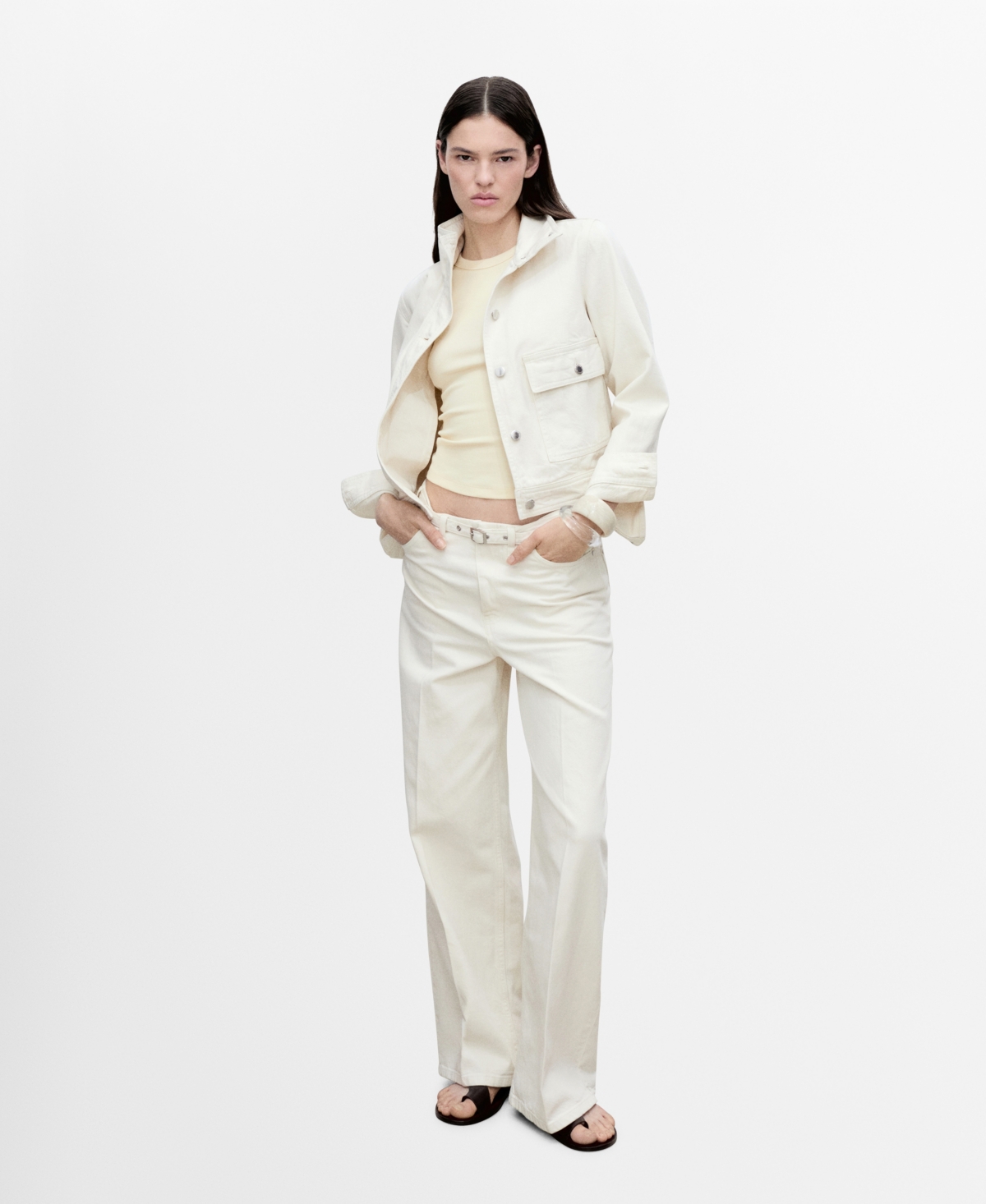 Mango Women's Belt Wide Leg Jeans In Off White