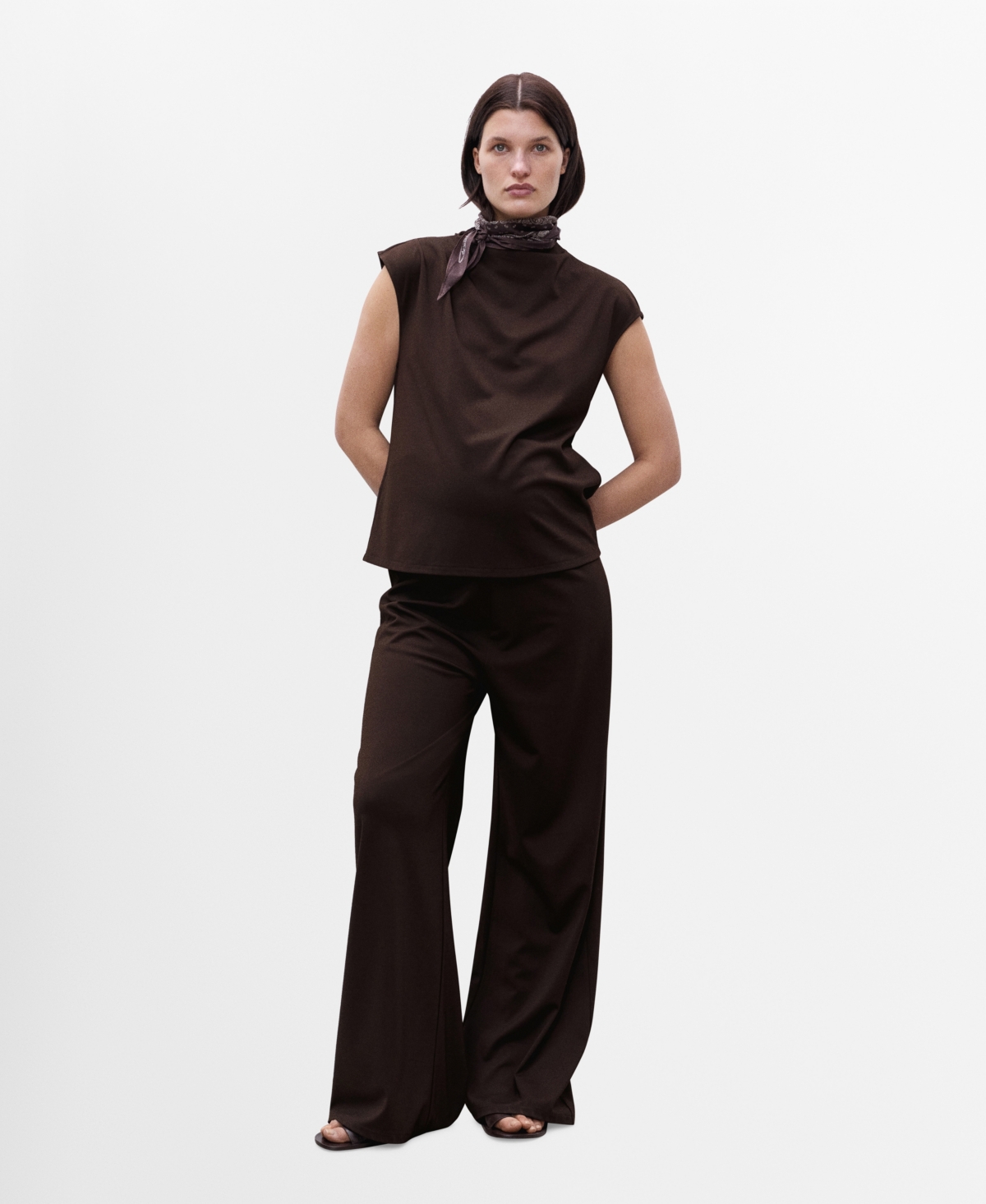 Women's Fine-Knit Wide Leg Trousers - Chocolate