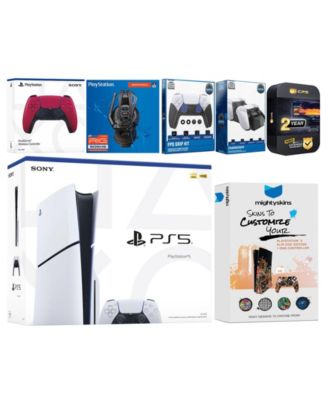 Playstation 5 Slim Disc with Extra Midnight Black Controller, Plantronics Headset, FPS Grip Kit, Charge Dock and MightySkins Decal Voucher + 2 Ye