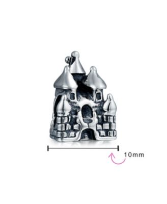 Fairytale Fairy Princess Castle Charm Bead Oxidized .925 Sterling Silver