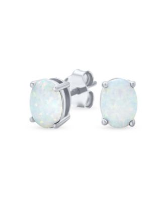 Simple Classic White Fire Orange Black Blue Opulence Created Opal Oval Stud Earrings Yellow Gold Plated .925 Sterling Silver 7mm
