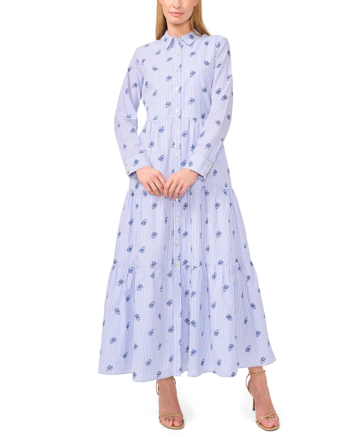 Women's Long Sleeve Maxi Shirt Dress - Ocean Blue