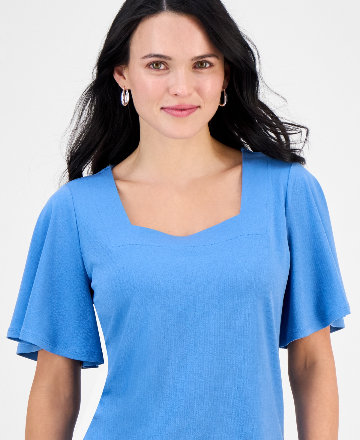 JM COLLECTION PETITE FLUTTER-SLEEVE SQUARE-NECK TOP, EXCLUSIVELY AT MACY'S 