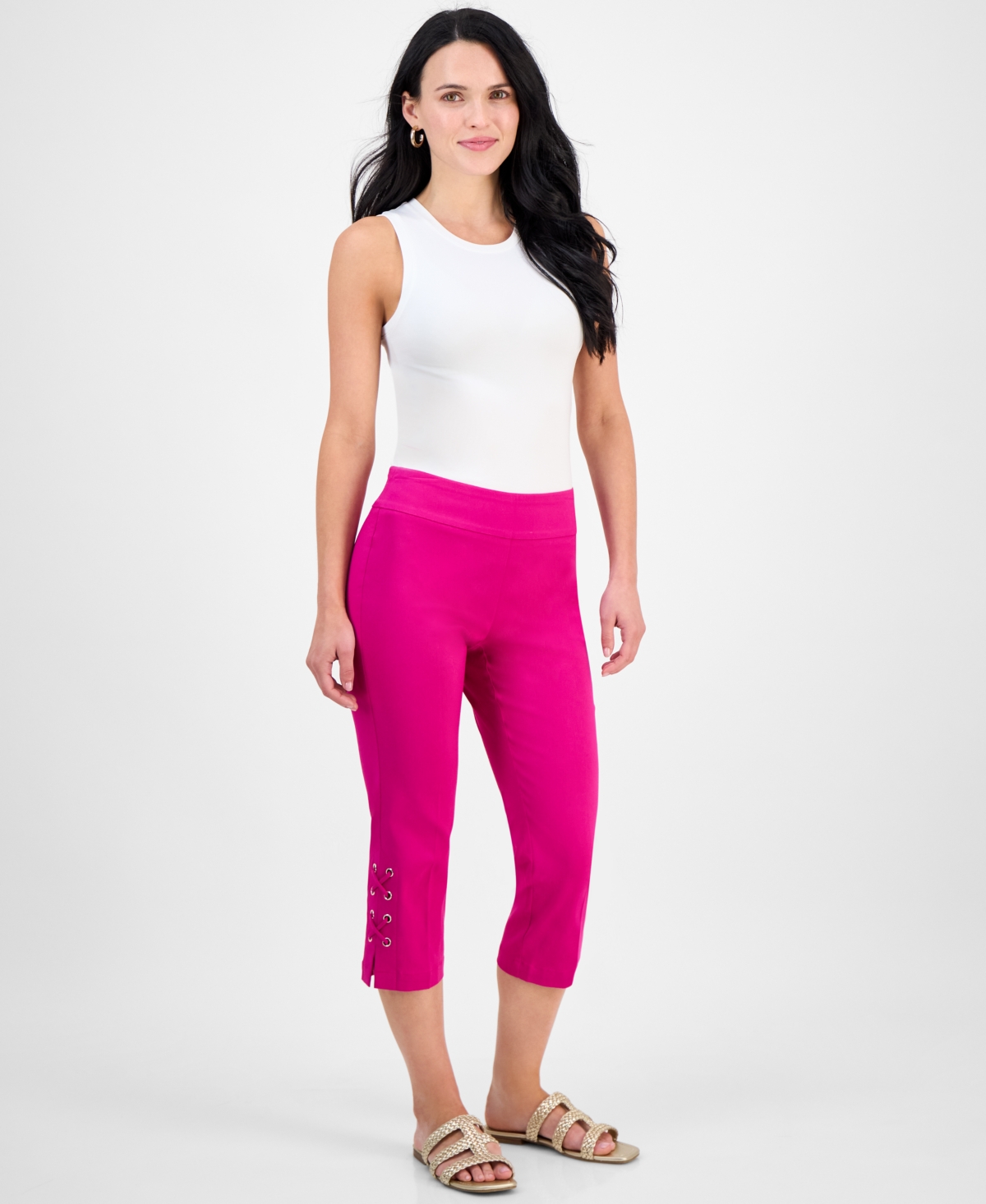 JM COLLECTION PETITE SIDE-LACE-UP CAPRI PANTS, CREATED FOR MACY'S 