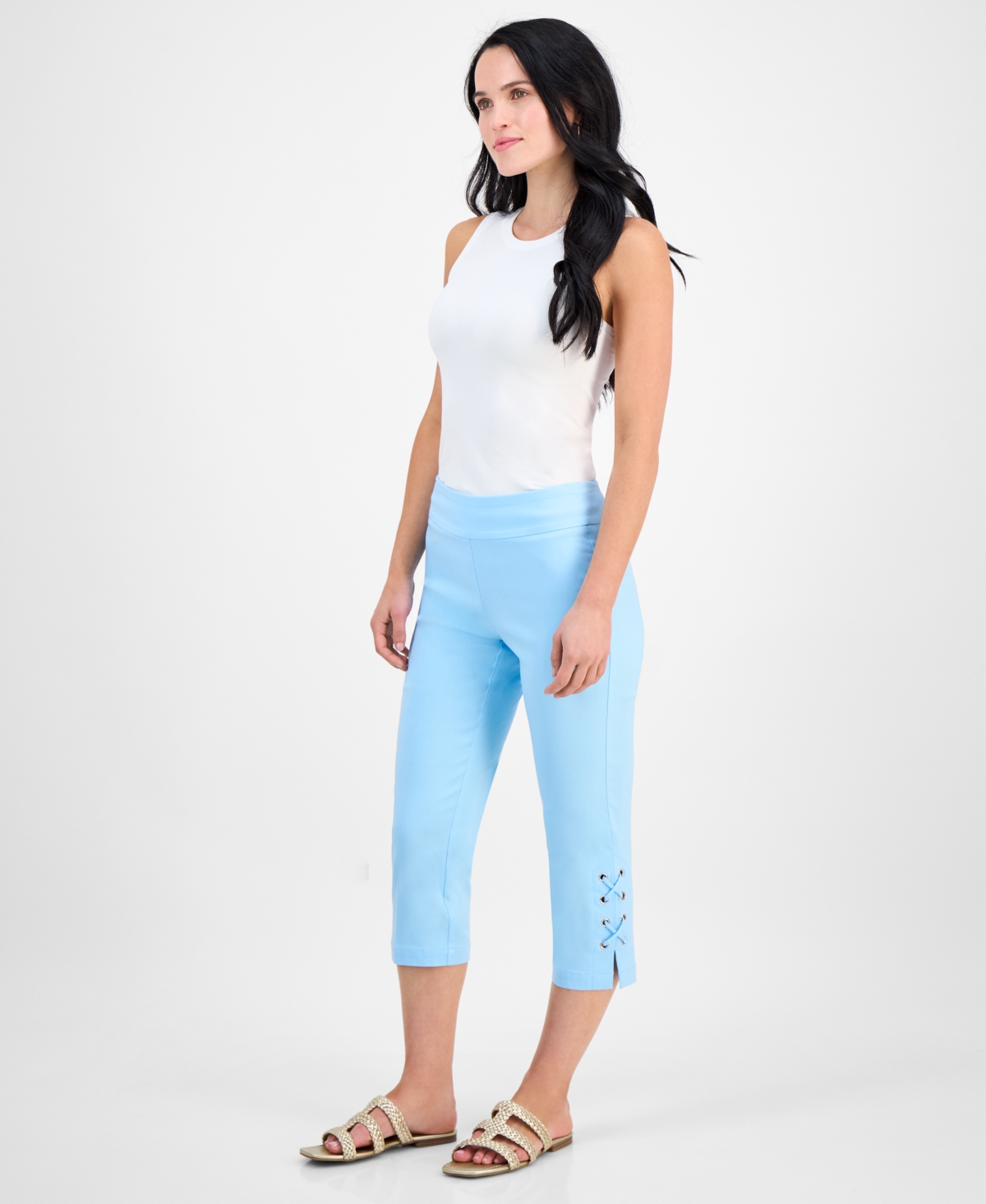 JM COLLECTION PETITE SIDE-LACE-UP CAPRI PANTS, CREATED FOR MACY'S 