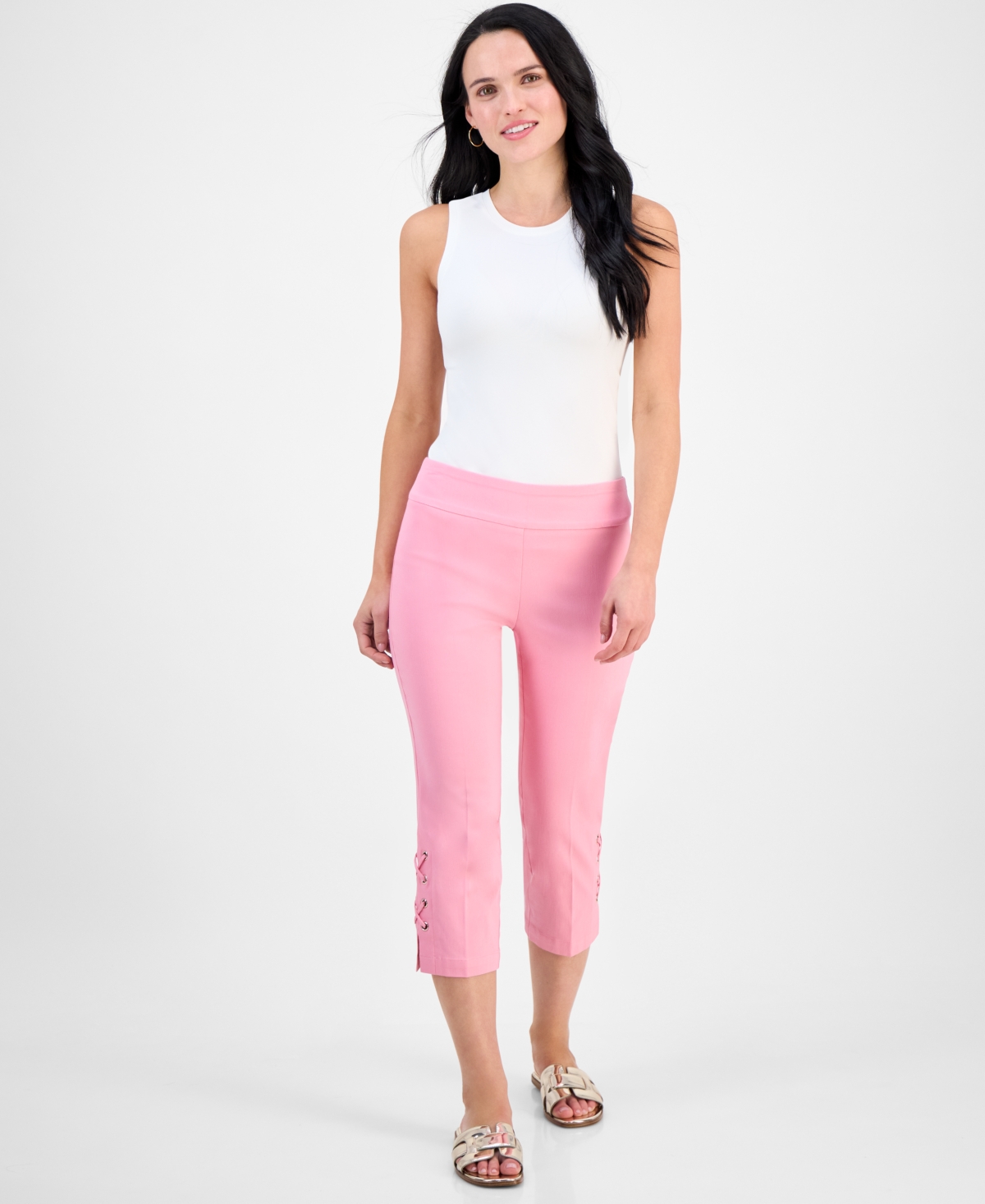 JM COLLECTION PETITE SIDE-LACE-UP CAPRI PANTS, CREATED FOR MACY'S 