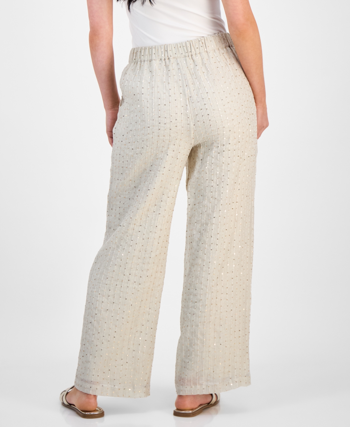 JM COLLECTION PETITE CRINKLE SEQUIN PULL-ON PANTS, EXCLUSIVELY AT MACY'S 