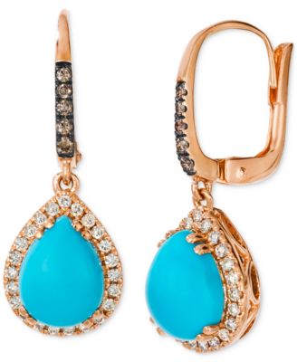 Le Vian - Robins Egg Blue Turquoise™ (2-3/4 ct. t.w.), Nude Diamond™ (1/4 ct. t.w.) & Chocolate Diamond&reg; (1/10 ct. t.w.) Earrings in 14k Rose Gold