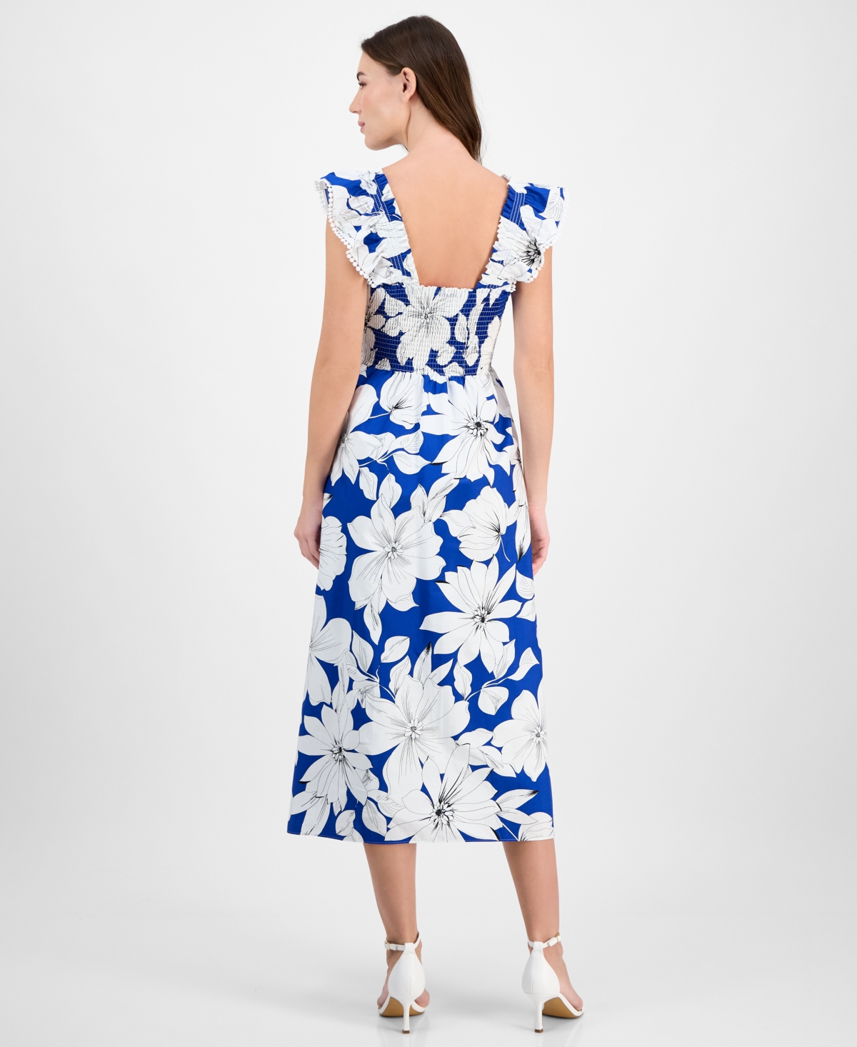 Anne Klein Women's Smocked Ruffled-strap Midi Dress