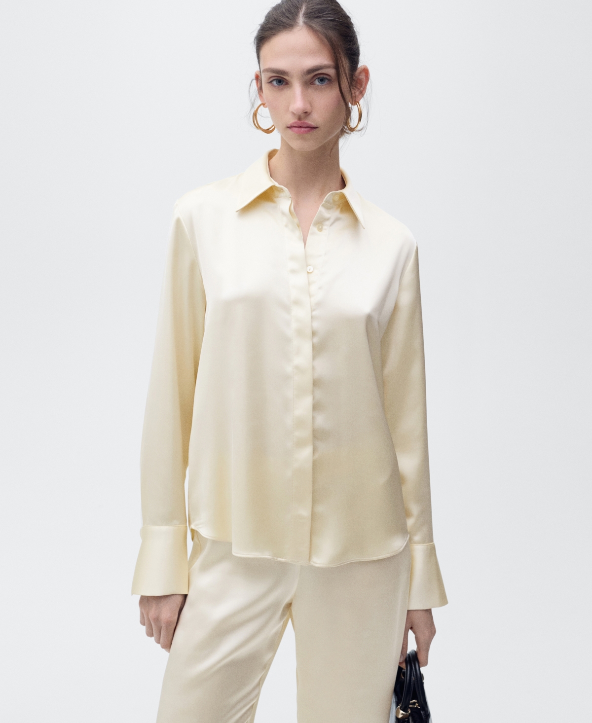 Mango Regular Satin Shirt Ecru In Ecru