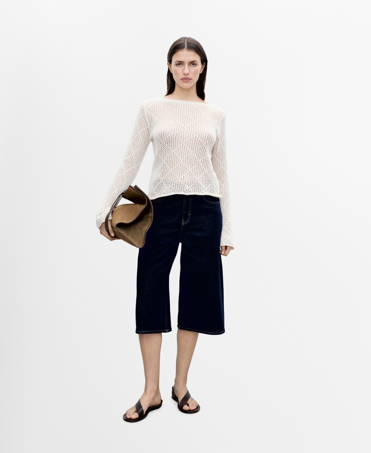 Shop Mango Women's Cotton Openwork Knit Sweater In Ecru