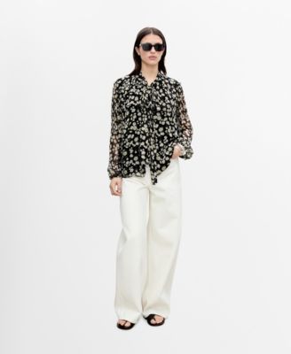 MANGO - Women's Floral Tie Blouse