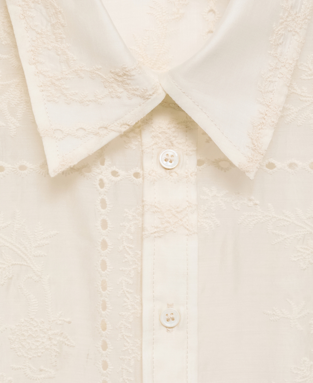 Mango Women's Floral Embroidery Lyocell Shirt In Ecru