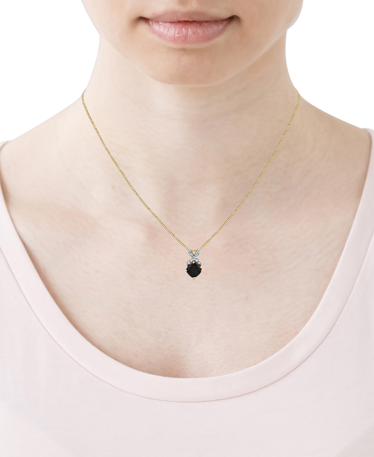 Macy's Onyx (6mm) & Diamond (1/10 Ct. T.w.) 18" Pendant Necklace In 10k Yellow Gold In Gold