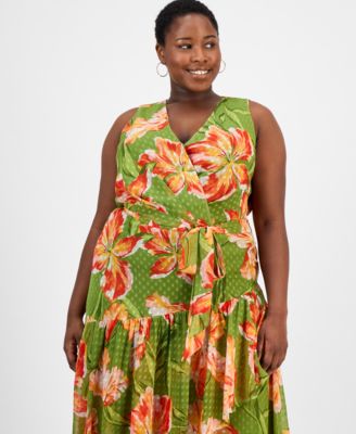 Plus Size Floral Chiffon High-Low Dress