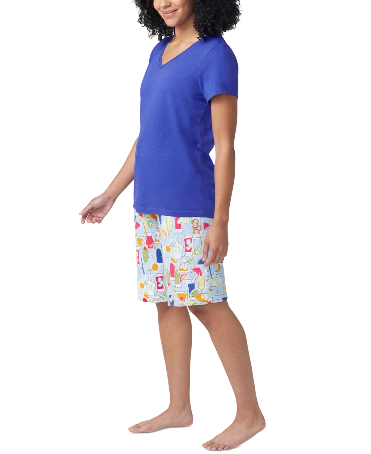 Shop Hue Women's Solid Short-sleeve V-neck Pajama T-shirt In Blueberry