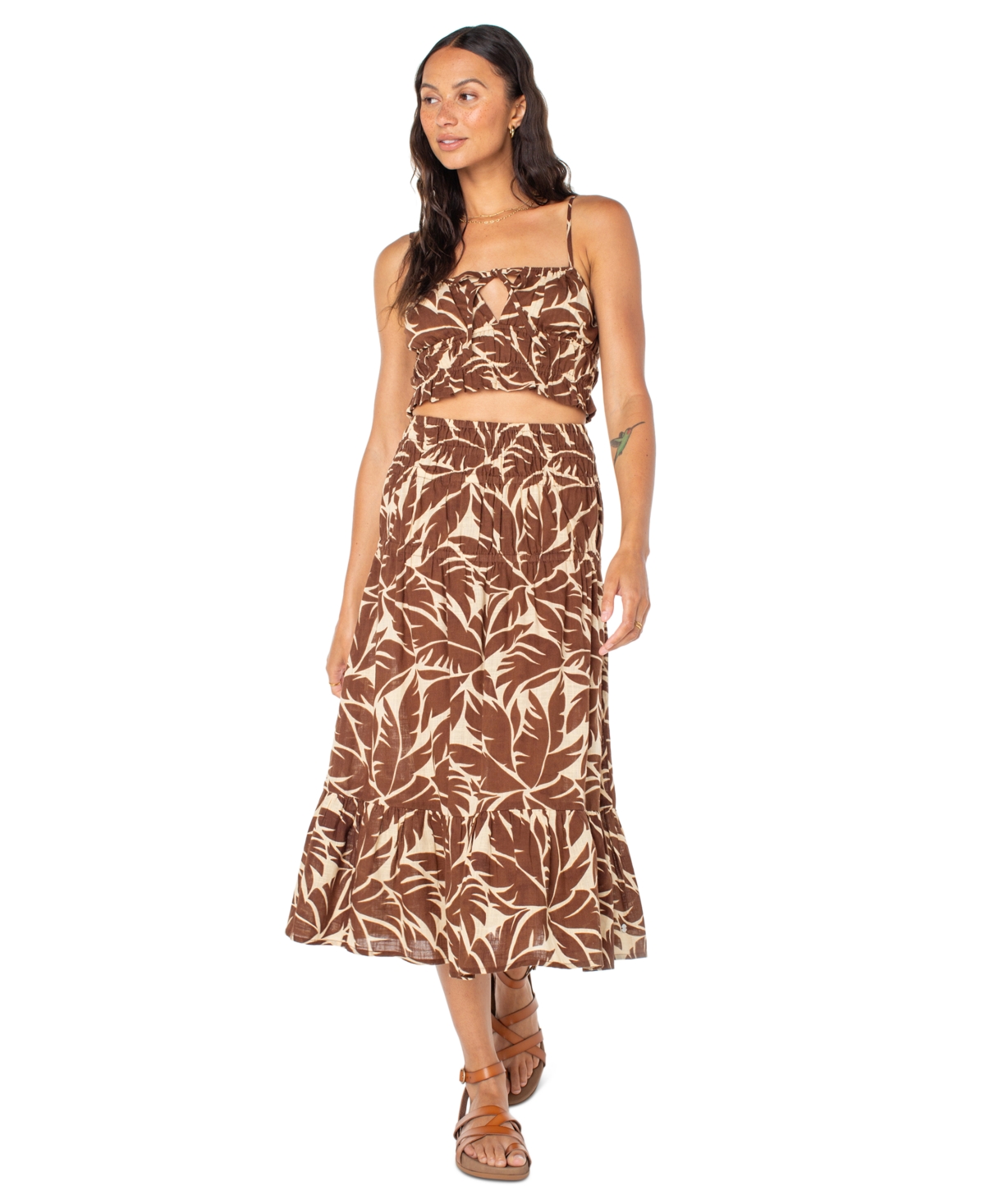 Juniors' Malia Cotton Printed Tiered Midi Skirt - Parchment