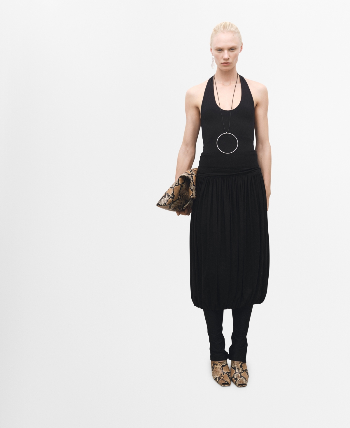 Mango Balloon-effect Midi-skirt Black In Black