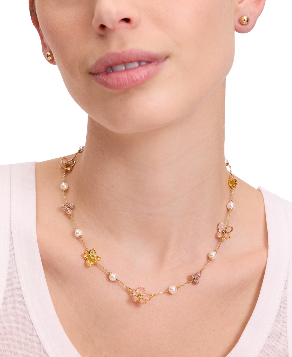 Kate Spade Gold-tone Pastel Petals Scatter Necklace, 16" + 3" Extender In Multi