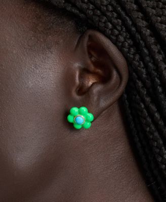 Gold-Tone Petal Puff Floral Stud Earrings