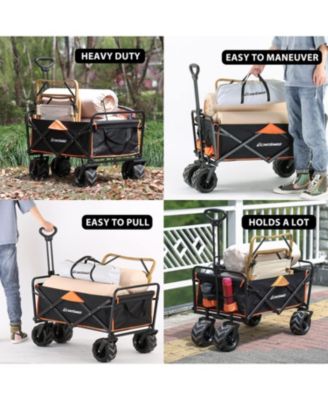 Heavy Duty 350 Lbs Capacity Collapsible Wagon, Outdoor Folding Camping Wagons, Grocery Portable Utility Cart, Adjustable Rolling Carts, All Terrain Sports Wagon with Big Wheels