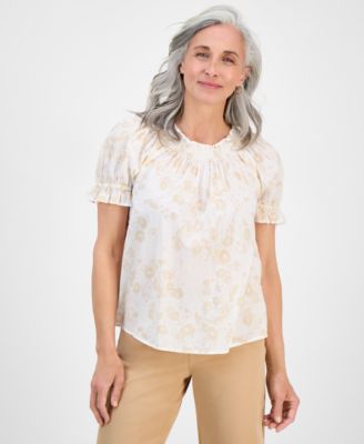 Style & Co - Petite End on End Contrast-Stitch Top