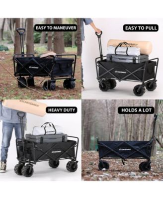 Heavy Duty 350 Lbs Capacity Collapsible Wagon, Outdoor Folding Camping Wagons, Grocery Portable Utility Cart, Adjustable Rolling Carts, All Terrain Sports Wagon with Big Wheels