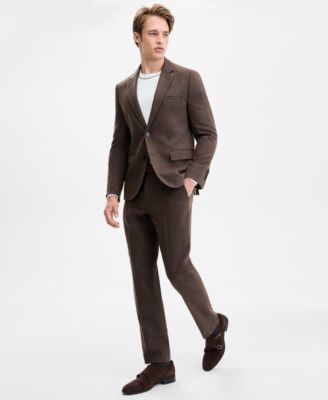Hugo Boss Hugo By  Mens Modern Fit Herringbone Overcoat Suit Separates In Brown