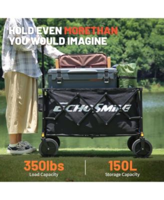 Heavy Duty 350 Lbs Capacity Collapsible Wagon, Outdoor Folding Camping Wagons, Grocery Portable Utility Cart, Adjustable Rolling Carts, All Terrain Sports Wagon with Big Wheels