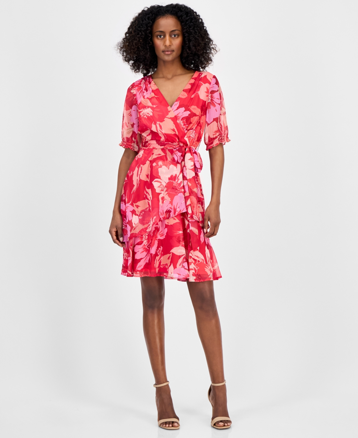 Tahari Asl Women's Printed Faux-wrap Chiffon Dress