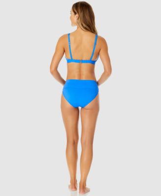 ANNE COLE WOMENS O RING PLUNGE BIKINI TOP HIGH WAIST BOTTOMS 