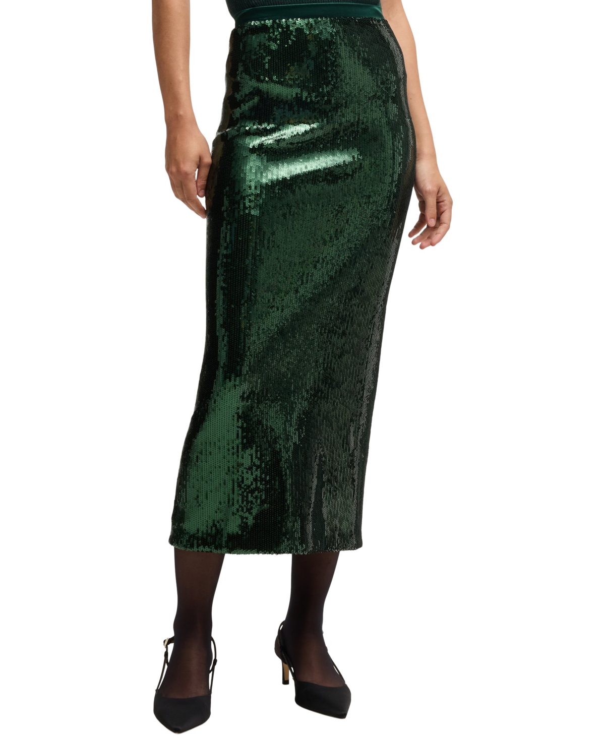 Boss by Hugo Boss Women's Sequin Relaxed-Fit Maxi Skirt - Open Green
