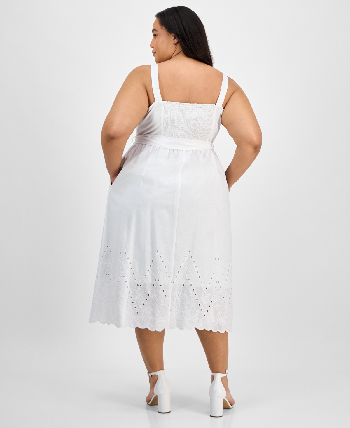 Julia Jordan Plus Size Cotton Sleeveless Eyelet-hem Midi Dress