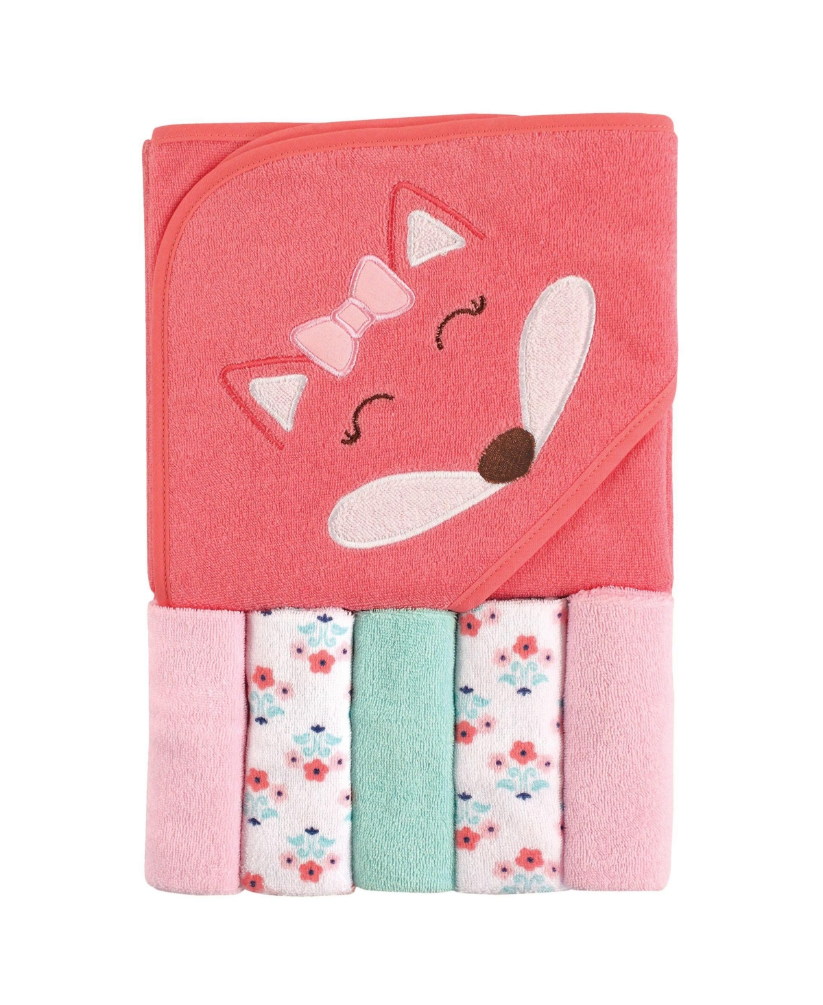 Luvable Friends Girls Hooded Towel with Five Washcloths